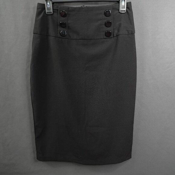 IZ Byer Women Skirt 11 Black Secretary Y2K Retro Midi Minimalist Preppy Academia - Picture 1 of 10